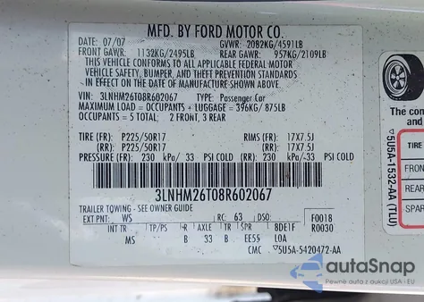 2008 Lincoln Mkz from USA, damaged, VIN 3LNHM26T08R602067